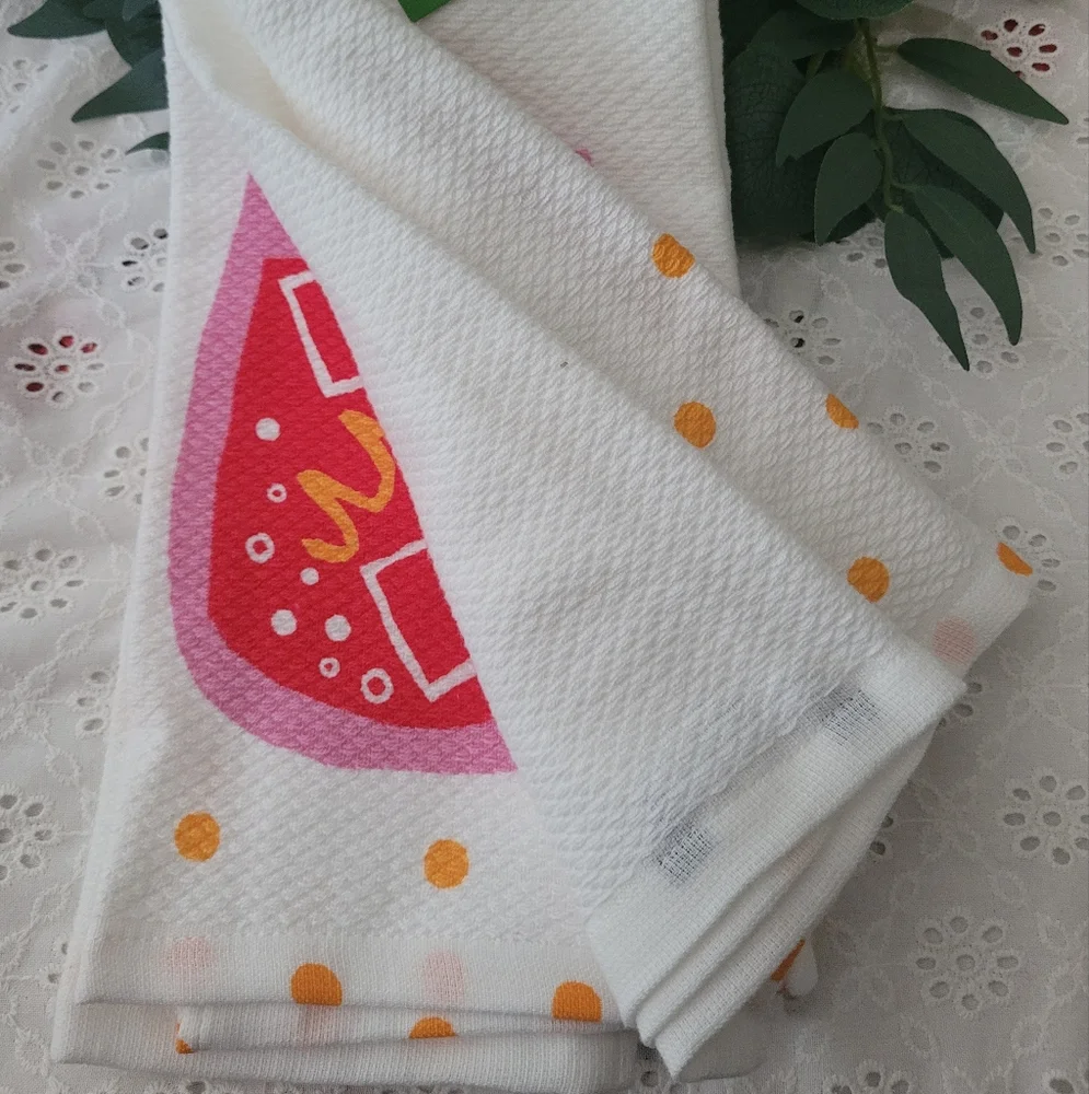 Kate Spade White Towels with Red and Pink Drink Design